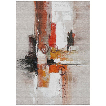 3' X 5' Red And Silver Abstract Washable Indoor Outdoor Area Rug HomeRoots