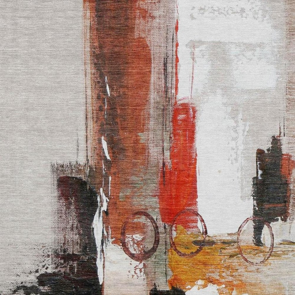 5' X 8' Red And Silver Abstract Washable Indoor Outdoor Area Rug — view 6