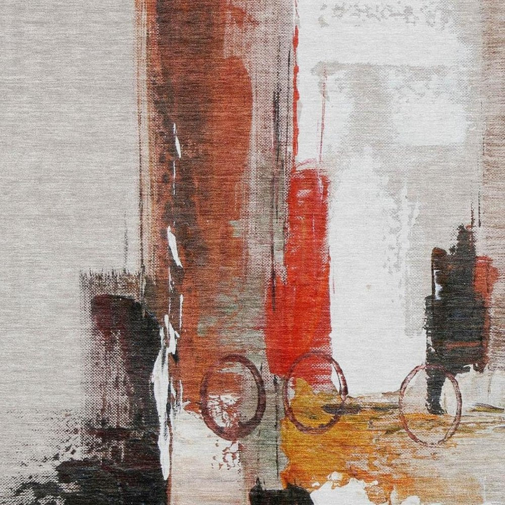 8' X 10' Red And Silver Abstract Washable Indoor Outdoor Area Rug