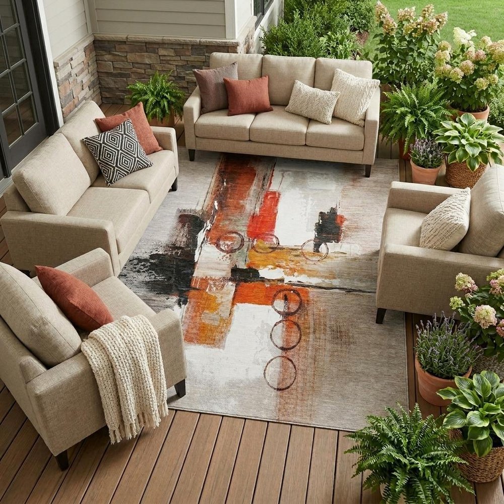 8' X 10' Red And Silver Abstract Washable Indoor Outdoor Area Rug — view 5