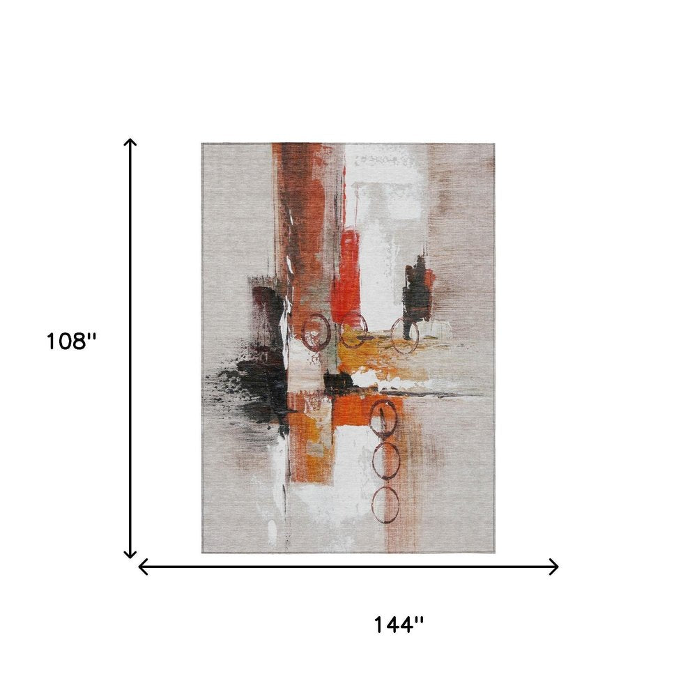 9' X 12' Red And Silver Abstract Washable Indoor Outdoor Area Rug — view 4