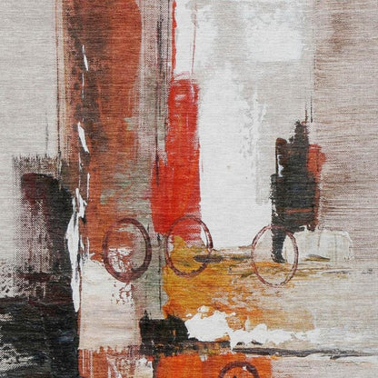 9' X 12' Red And Silver Abstract Washable Indoor Outdoor Area Rug