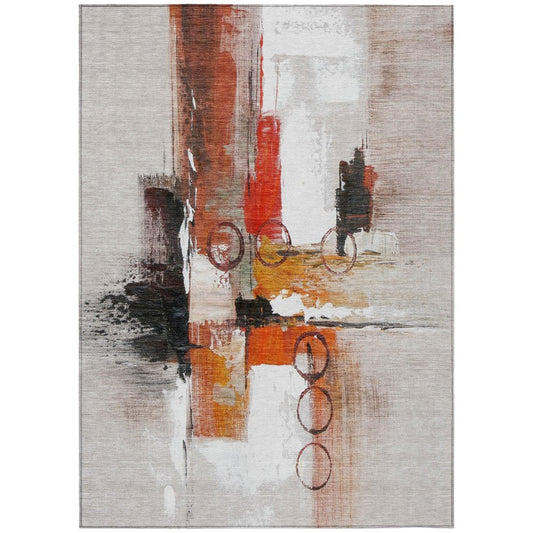 10' X 14' Red And Silver Abstract Washable Indoor Outdoor Area Rug