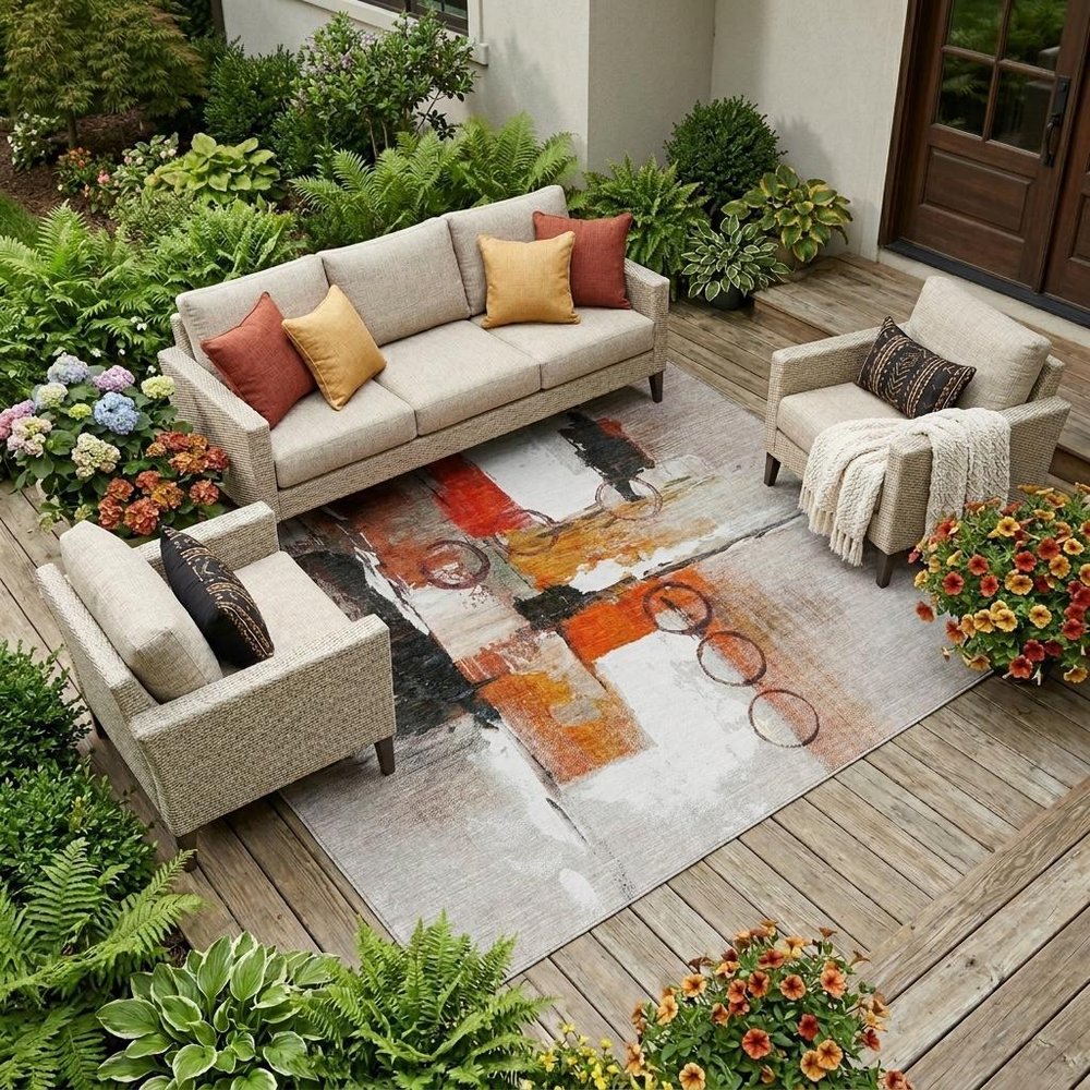 10' X 14' Red And Silver Abstract Washable Indoor Outdoor Area Rug