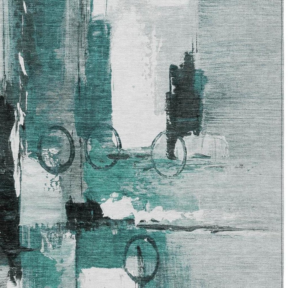 9' X 12' Teal Blue And Silver Abstract Washable Indoor Outdoor Area Rug — view 6