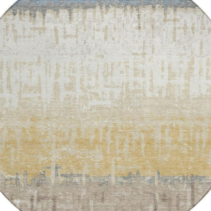 8' Blue And Khaki Round Striped Washable Indoor Outdoor Area Rug HomeRoots