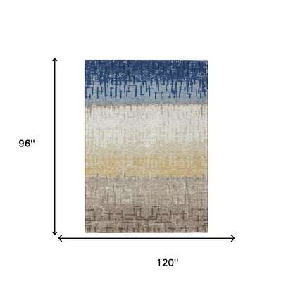 8' X 10' Blue And Khaki Striped Washable Indoor Outdoor Area Rug HomeRoots