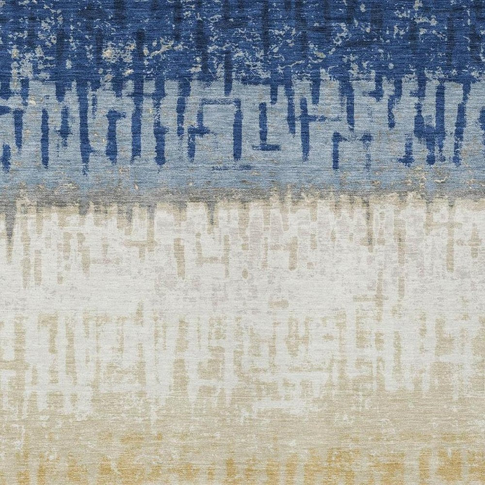 8' X 10' Blue And Khaki Striped Washable Indoor Outdoor Area Rug HomeRoots