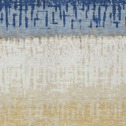 9' X 12' Blue And Khaki Striped Washable Indoor Outdoor Area Rug HomeRoots