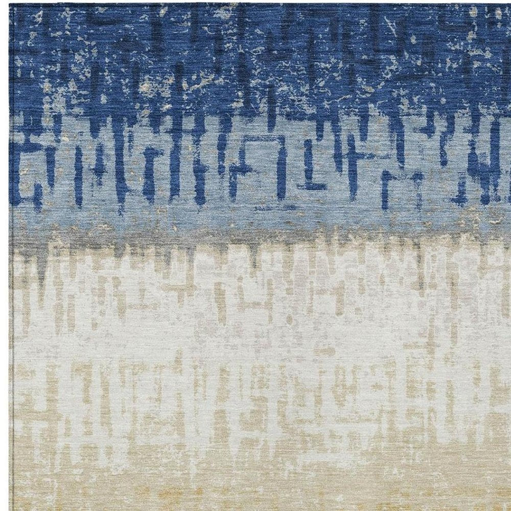 10' X 14' Blue And Khaki Striped Washable Indoor Outdoor Area Rug HomeRoots