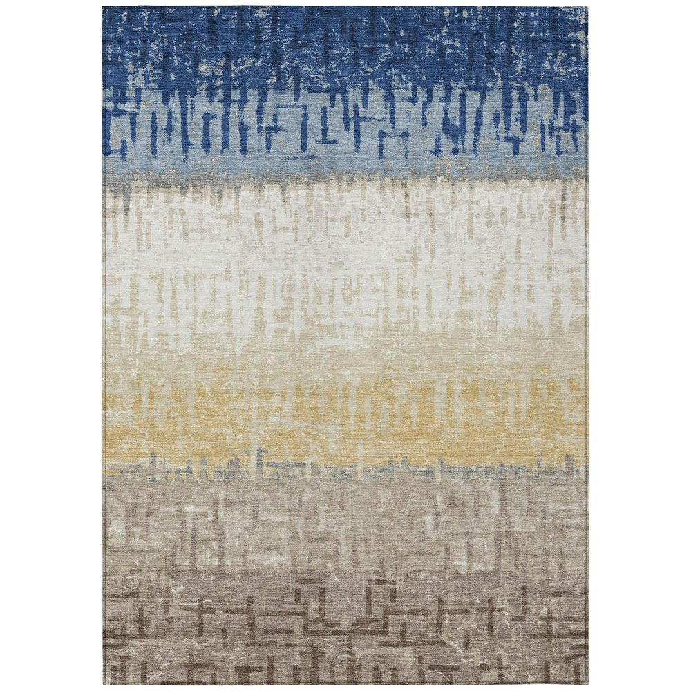 10' X 14' Blue And Khaki Striped Washable Indoor Outdoor Area Rug HomeRoots
