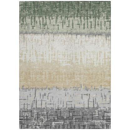 3' X 5' Green And Gray Striped Washable Indoor Outdoor Area Rug HomeRoots