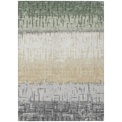 3' X 5' Green And Gray Striped Washable Indoor Outdoor Area Rug HomeRoots