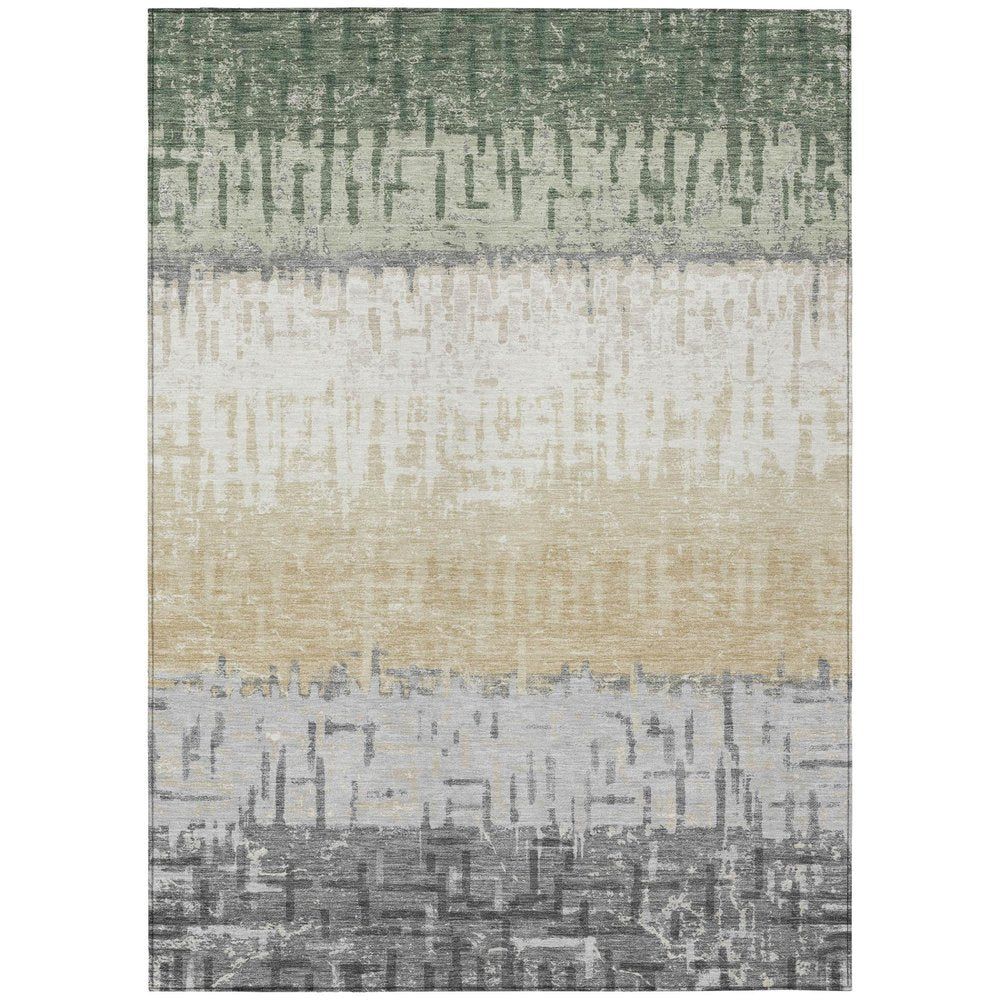 3' X 5' Green And Gray Striped Washable Indoor Outdoor Area Rug — view 1