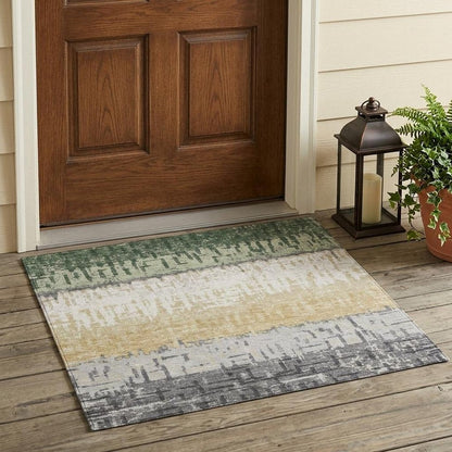 3' X 5' Green And Gray Striped Washable Indoor Outdoor Area Rug HomeRoots