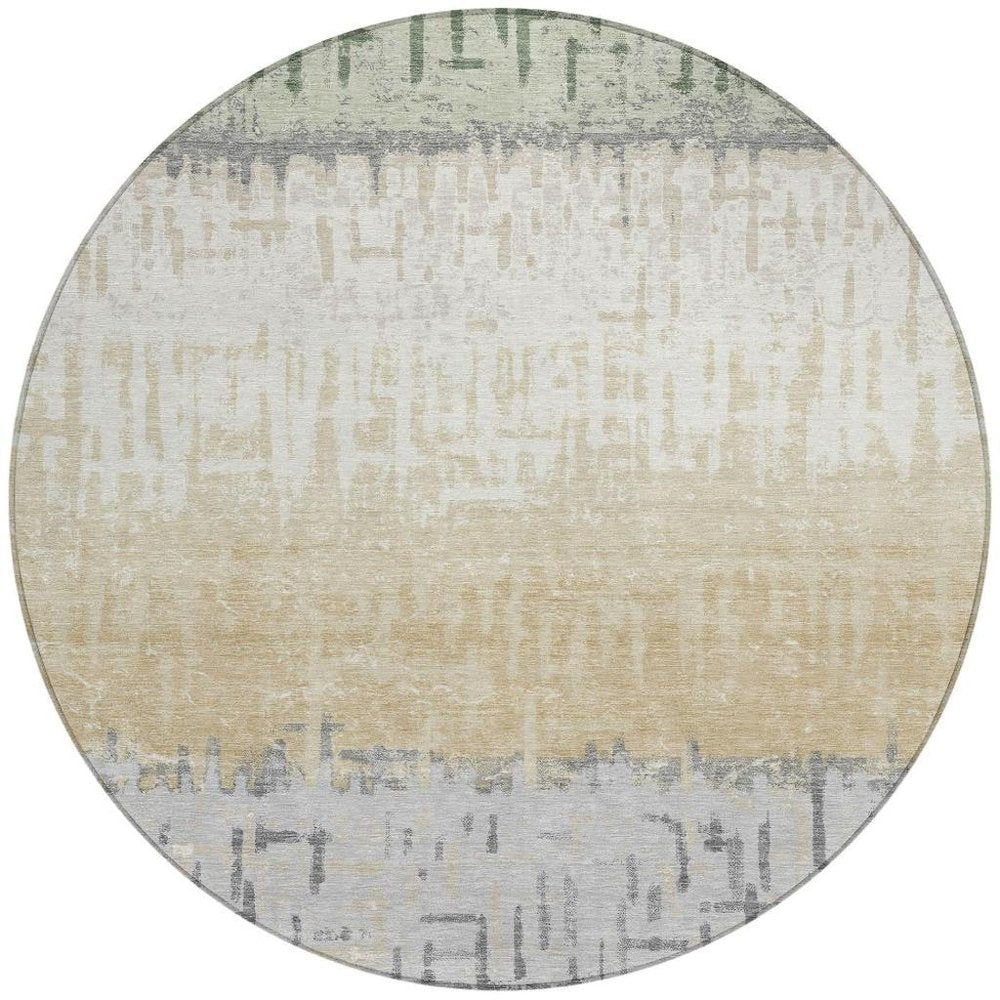 8' Green And Gray Round Striped Washable Indoor Outdoor Area Rug HomeRoots