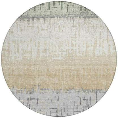 8' Green And Gray Round Striped Washable Indoor Outdoor Area Rug HomeRoots