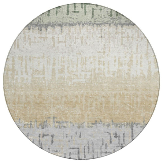 8' Green And Gray Round Striped Washable Indoor Outdoor Area Rug