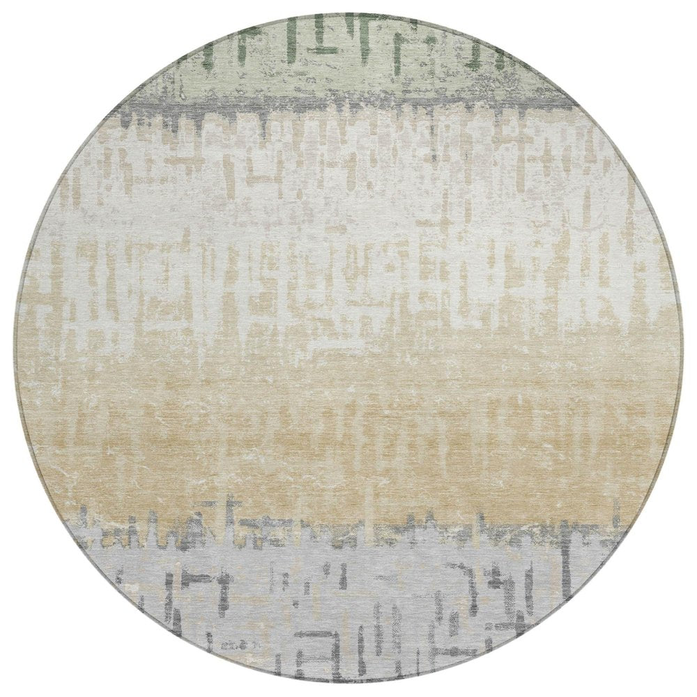 8' Green And Gray Round Striped Washable Indoor Outdoor Area Rug — view 1