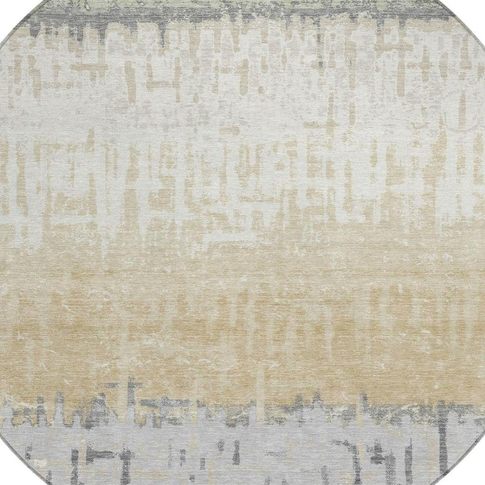 8' Green And Gray Round Striped Washable Indoor Outdoor Area Rug HomeRoots