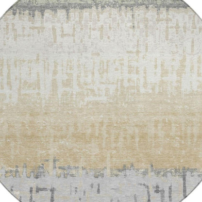 8' Green And Gray Round Striped Washable Indoor Outdoor Area Rug HomeRoots