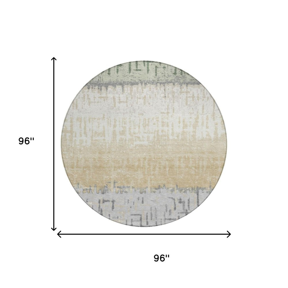 8' Green And Gray Round Striped Washable Indoor Outdoor Area Rug — view 4