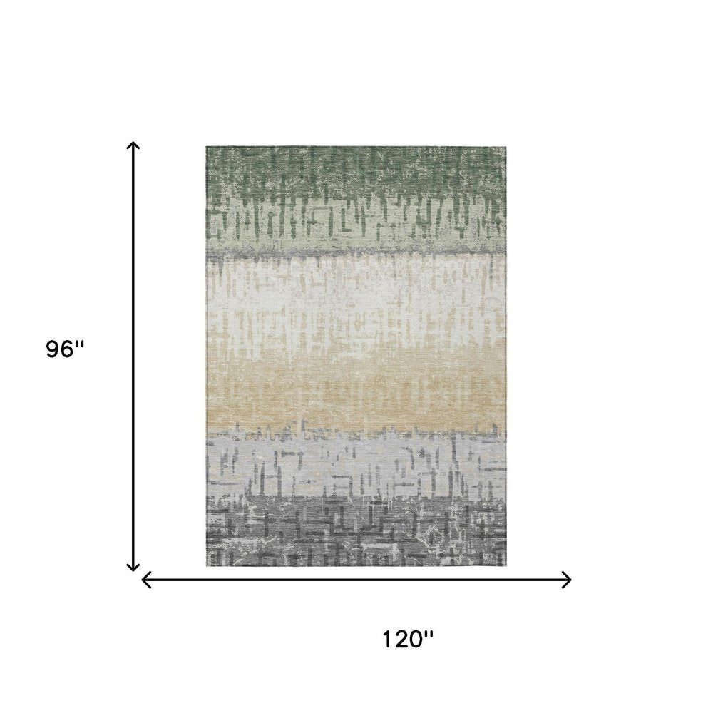 8' X 10' Green And Gray Striped Washable Indoor Outdoor Area Rug HomeRoots