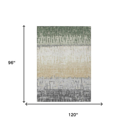 8' X 10' Green And Gray Striped Washable Indoor Outdoor Area Rug HomeRoots