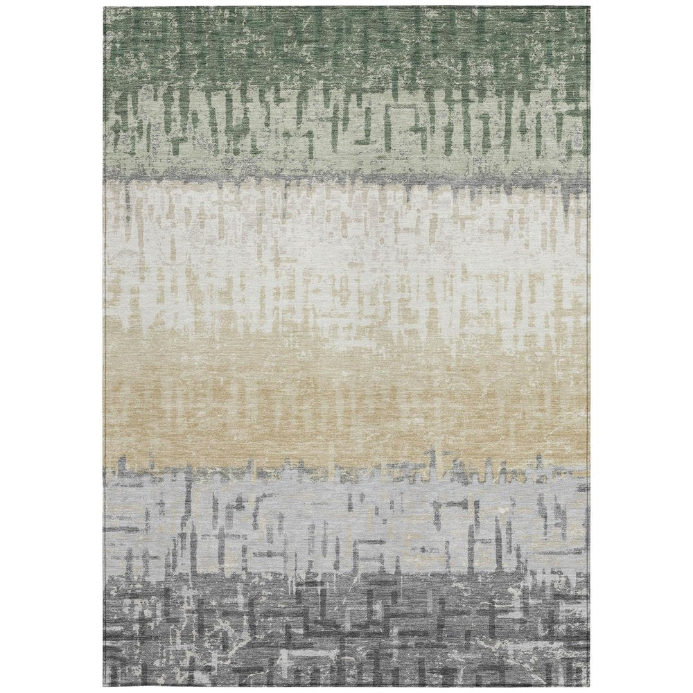 8' X 10' Green And Gray Striped Washable Indoor Outdoor Area Rug HomeRoots