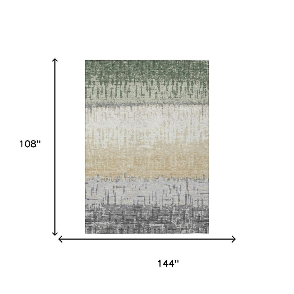 9' X 12' Green And Gray Striped Washable Indoor Outdoor Area Rug HomeRoots