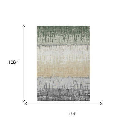 9' X 12' Green And Gray Striped Washable Indoor Outdoor Area Rug HomeRoots