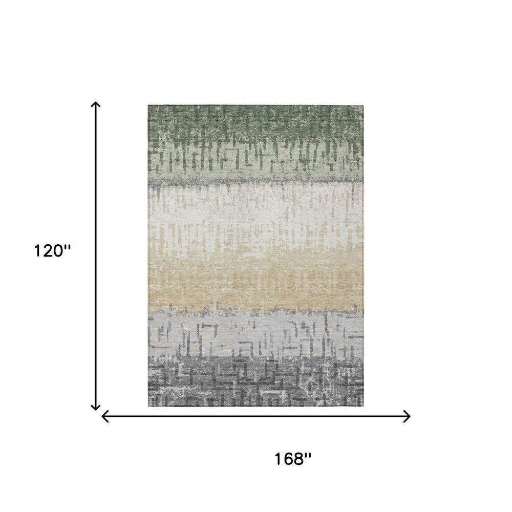 10' X 14' Green And Gray Striped Washable Indoor Outdoor Area Rug HomeRoots