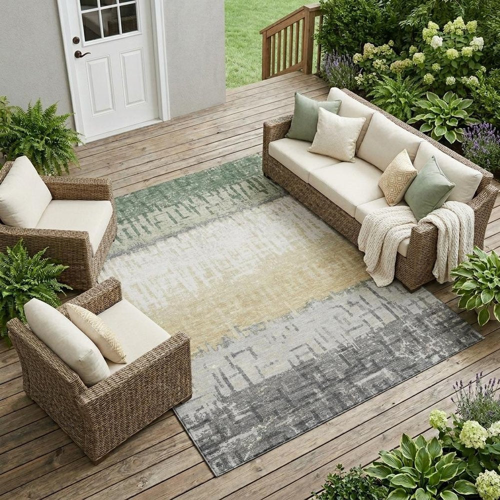 10' X 14' Green And Gray Striped Washable Indoor Outdoor Area Rug HomeRoots