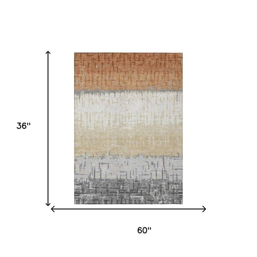 3' X 5' Copper And Orange Striped Washable Indoor Outdoor Area Rug HomeRoots