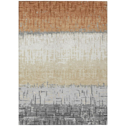 3' X 5' Copper And Orange Striped Washable Indoor Outdoor Area Rug HomeRoots