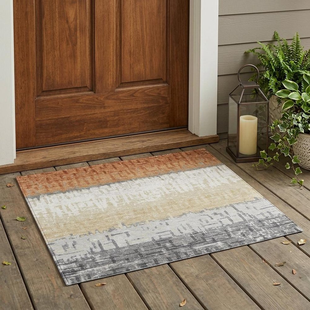 3' X 5' Copper And Orange Striped Washable Indoor Outdoor Area Rug HomeRoots