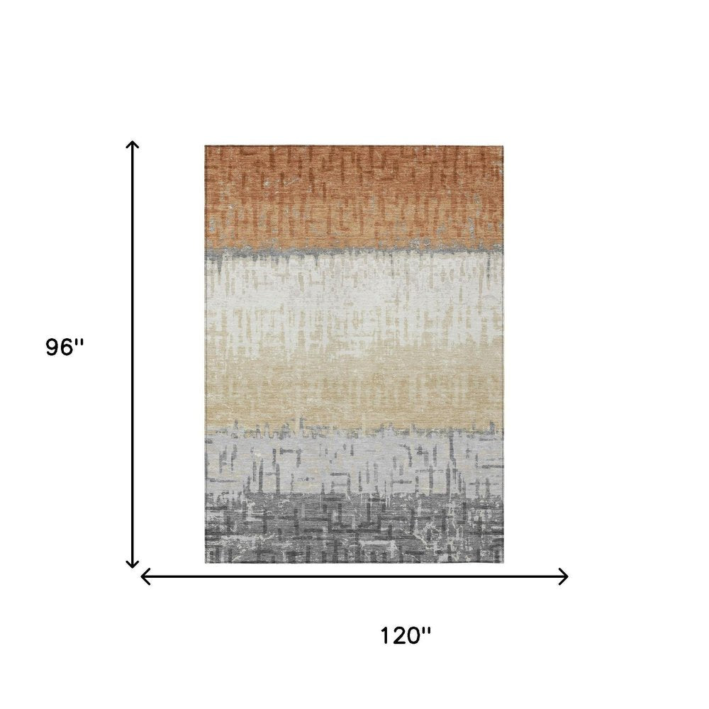 8' X 10' Copper And Orange Striped Washable Indoor Outdoor Area Rug — view 4