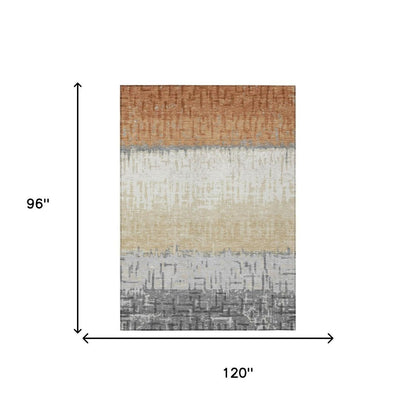 8' X 10' Copper And Orange Striped Washable Indoor Outdoor Area Rug HomeRoots
