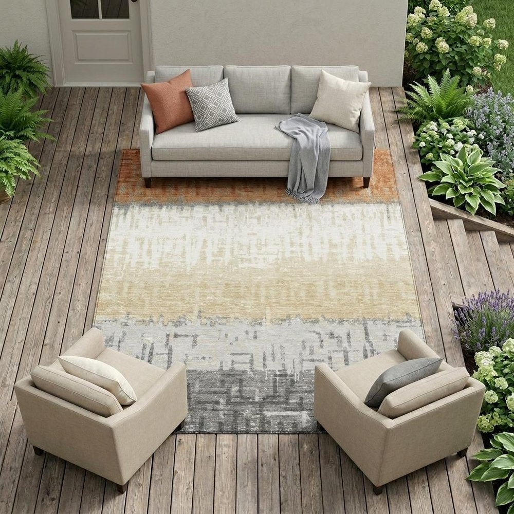 8' X 10' Copper And Orange Striped Washable Indoor Outdoor Area Rug HomeRoots