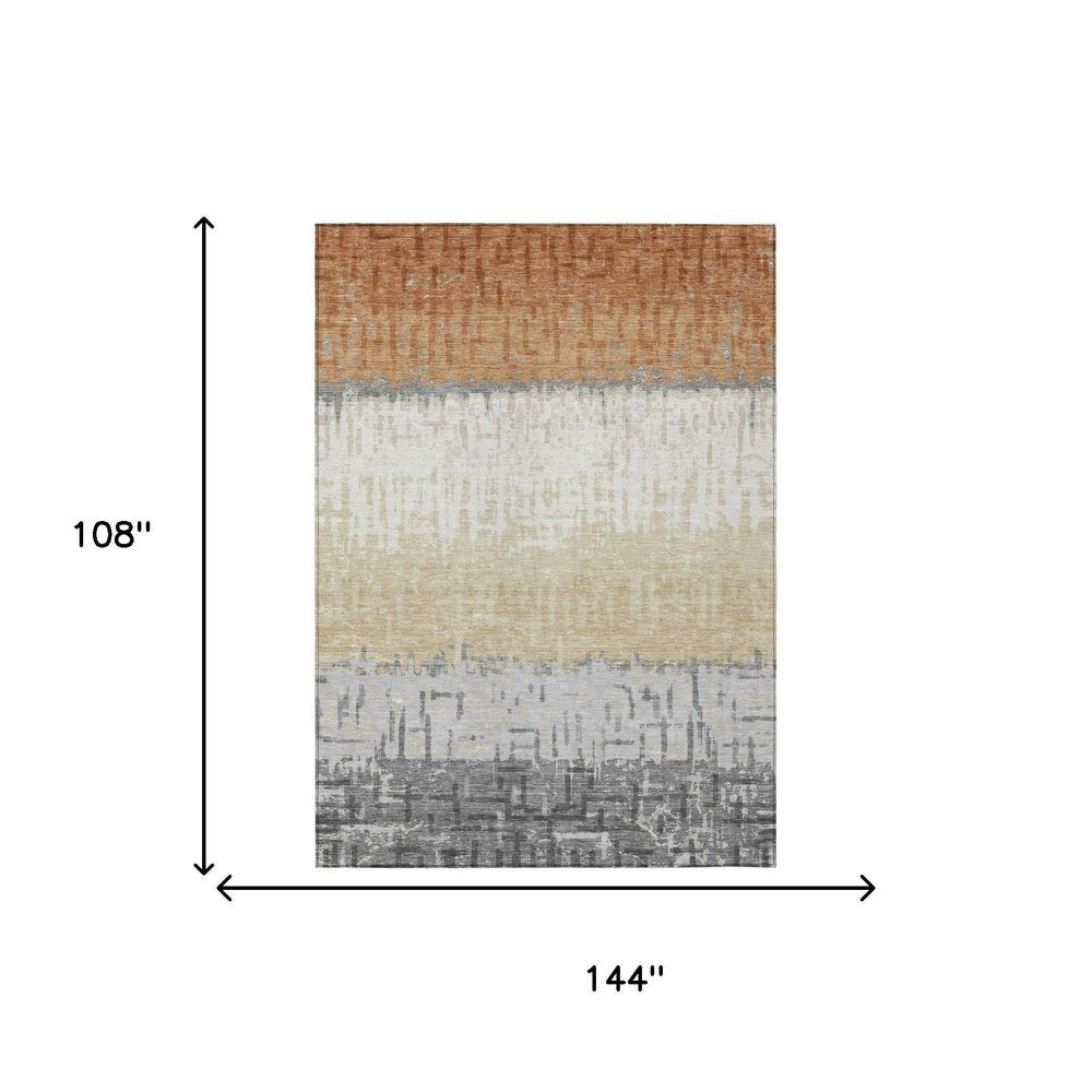 9' X 12' Copper And Orange Striped Washable Indoor Outdoor Area Rug — view 4
