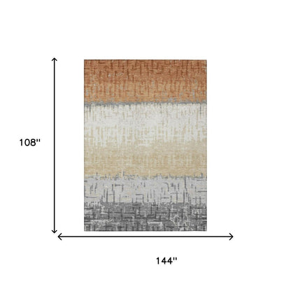 9' X 12' Copper And Orange Striped Washable Indoor Outdoor Area Rug HomeRoots