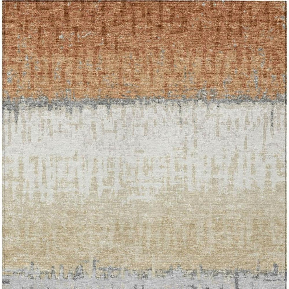 9' X 12' Copper And Orange Striped Washable Indoor Outdoor Area Rug HomeRoots