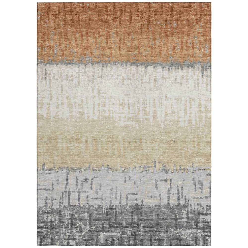 9' X 12' Copper And Orange Striped Washable Indoor Outdoor Area Rug HomeRoots