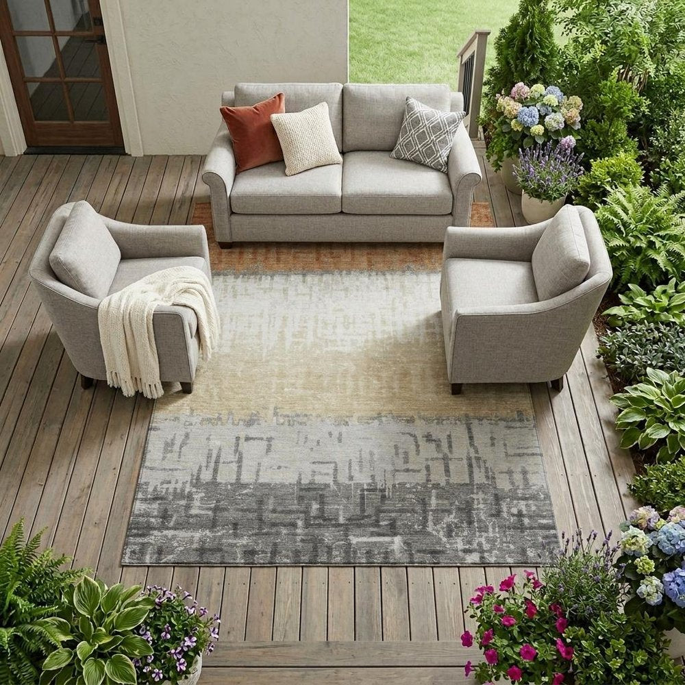 9' X 12' Copper And Orange Striped Washable Indoor Outdoor Area Rug HomeRoots