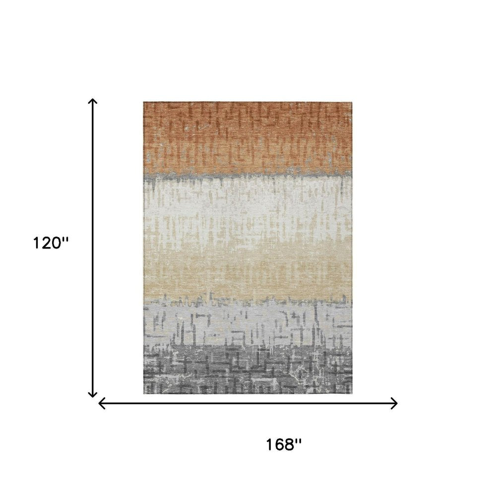 10' X 14' Copper And Orange Striped Washable Indoor Outdoor Area Rug — view 4