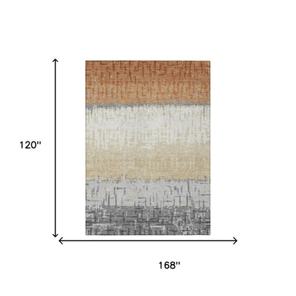 10' X 14' Copper And Orange Striped Washable Indoor Outdoor Area Rug HomeRoots