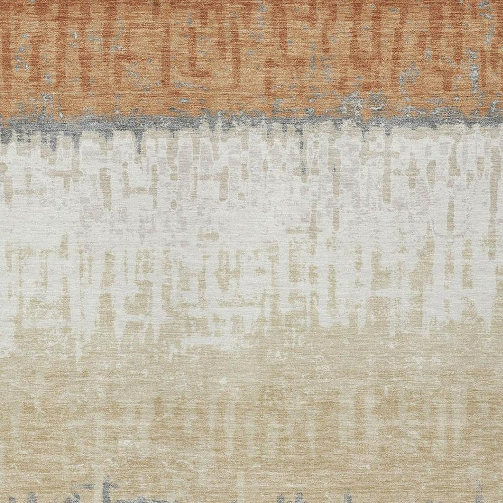 10' X 14' Copper And Orange Striped Washable Indoor Outdoor Area Rug — view 6