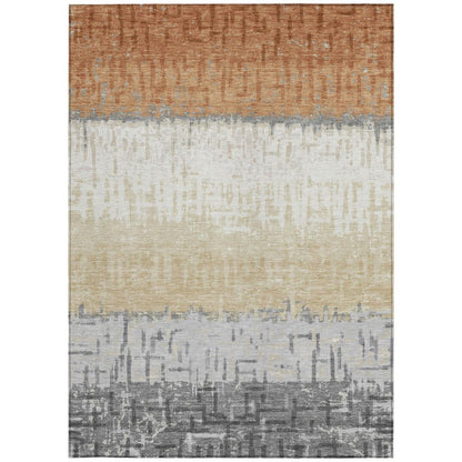 10' X 14' Copper And Orange Striped Washable Indoor Outdoor Area Rug HomeRoots
