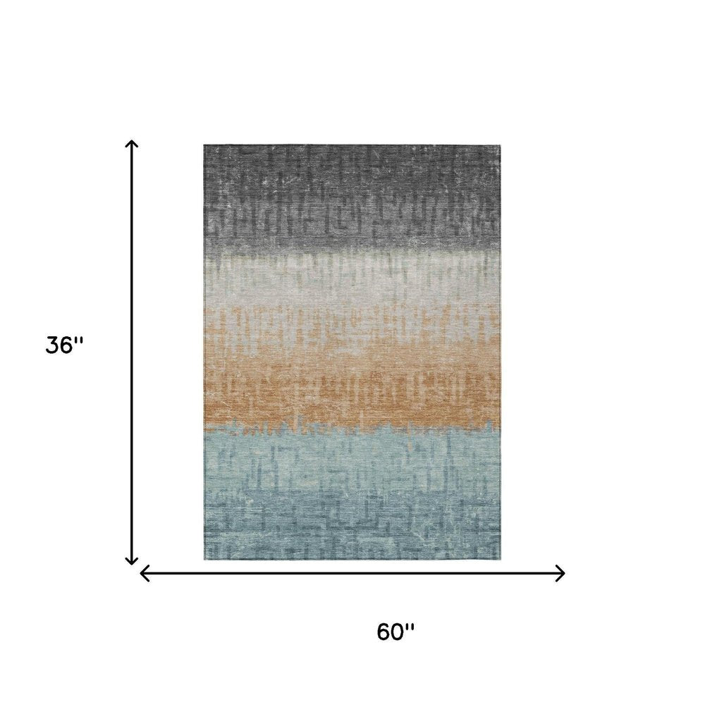 3' X 5' Graphite And Gray Striped Washable Indoor Outdoor Area Rug HomeRoots