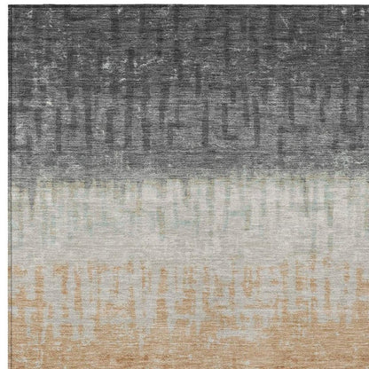 3' X 5' Graphite And Gray Striped Washable Indoor Outdoor Area Rug